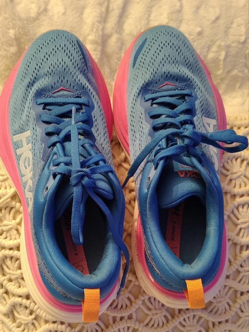 Hoka Women's Blue & Pink Bondi 8 Running Sneakers